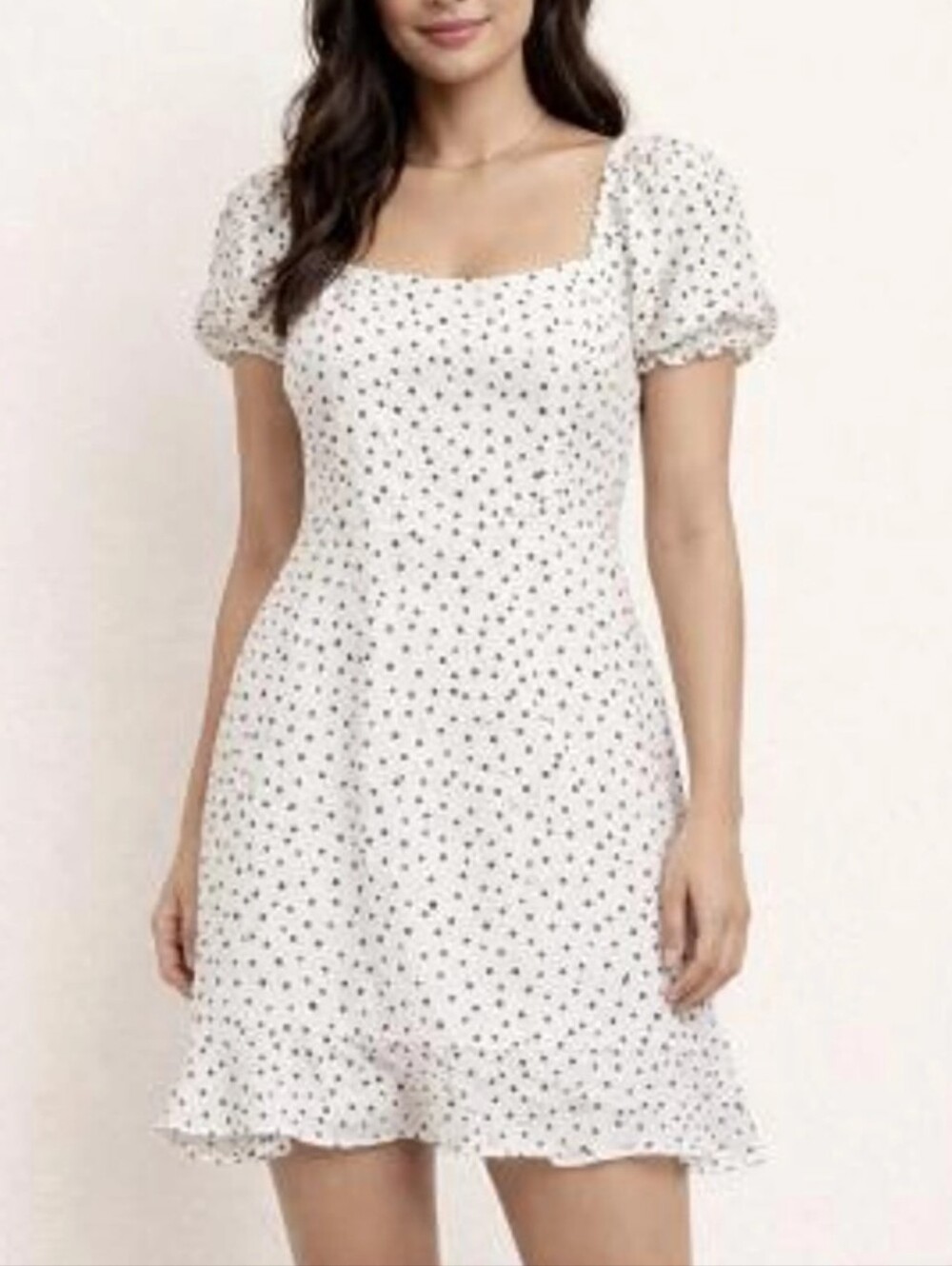 Loft Polka Dot Linen Viscose Dress White Black Sz 14